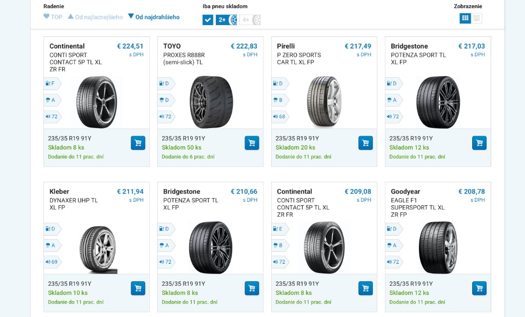 E-shop s pneumatikami — katalóg produktov